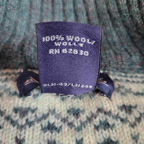 Vintage Land End Wool Fair Isle Full Zip Cardigan Sweater - Picture 12 of 16
